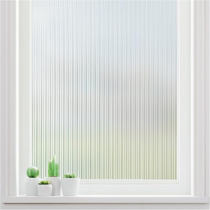 Haton Reeded Glass Window Privacy Film, Frosted Glass Window Film, Static Cling UV Blocking Stickers, Decorative Removable Cover for Bathroom Door Office, Non Adhesive 23.6" x 118.1"