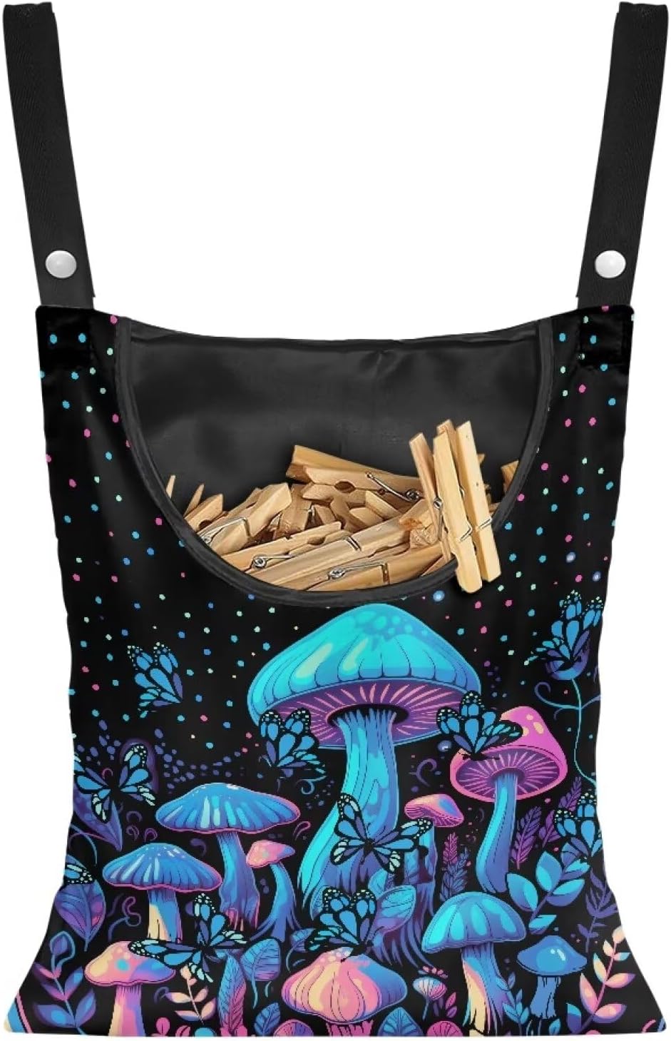 Blue Mushroom Adjustable Door-Hanging Laundry Clothespin Bag Clothespin Storage Bag Laundry Clothespin Bag, Hanging Storage Organizers with Hanging Rope for Home Outdoor