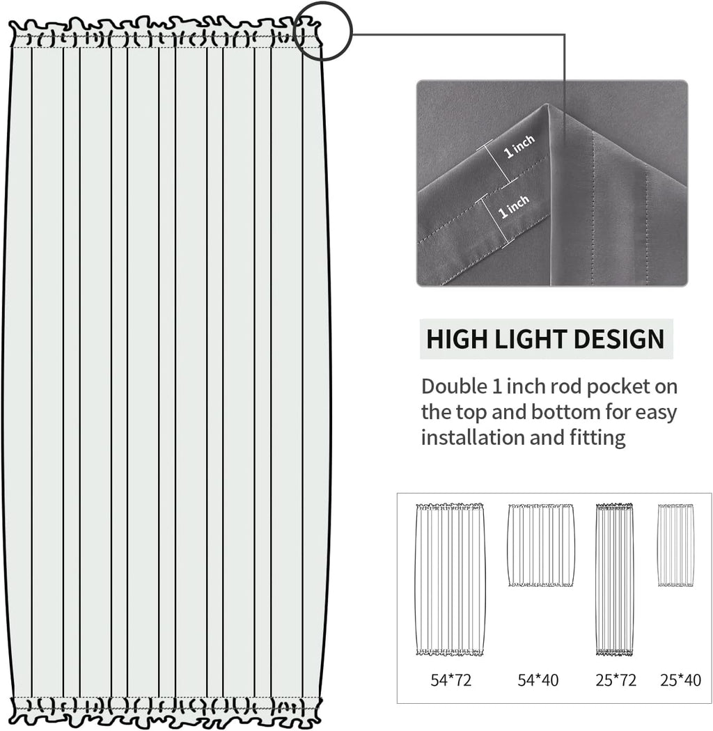 DWCN French Door Curtains – Rod Pocket Thermal Blackout Curtain for Doors with Glass Window, Kitchen and Patio Doors for Privacy, 23 X 72 Inches Long, 1 Curtain Panel with Tieback, Grey