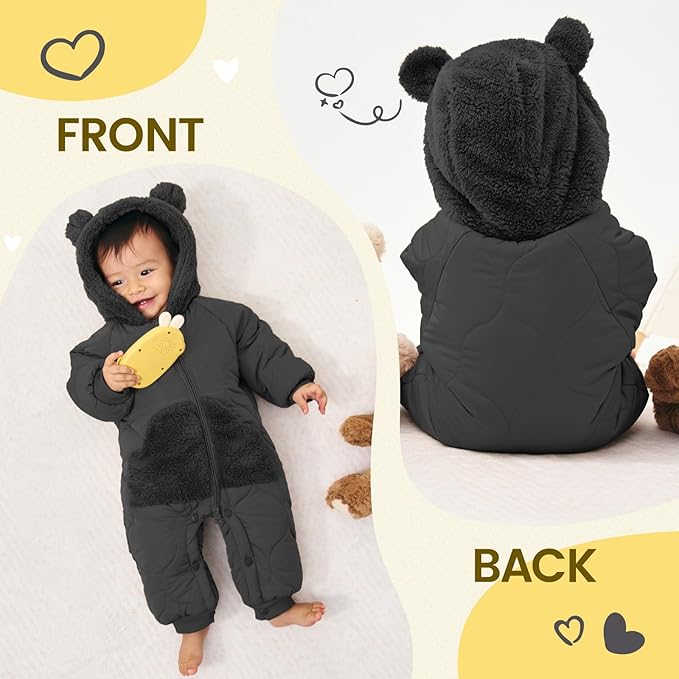 JiAmy Baby Snowsuit Newborn Winter Clothes Coat Romper Windproof Fleece Hat Zipper Baby Bear Outfit