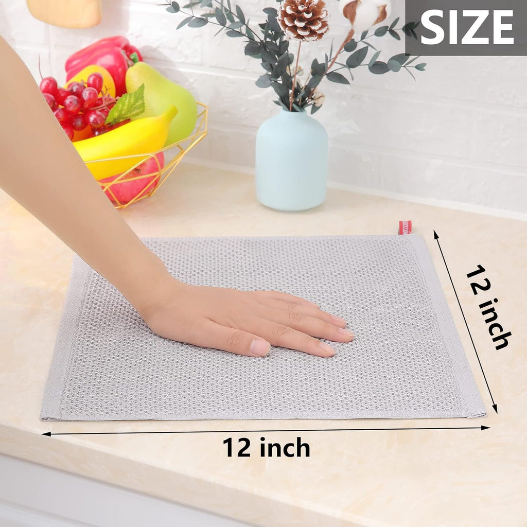 Homaxy 100% Cotton Waffle Weave Kitchen Dish Cloths, Ultra Soft Absorbent Quick Drying Dish Towels, 12 x 12 Inches, 12-Pack, Light Gray