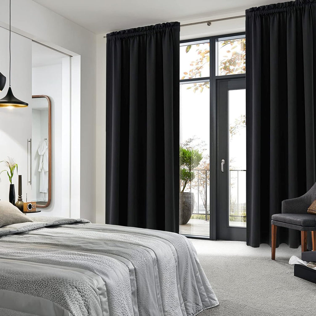 DWCN Blackout Curtains Room Darkening Thermal Insulated Bedroom Curtains Window Curtain Panels, 52 x 84 inches Long, Set of 2 Black Rod Pocket Drapes