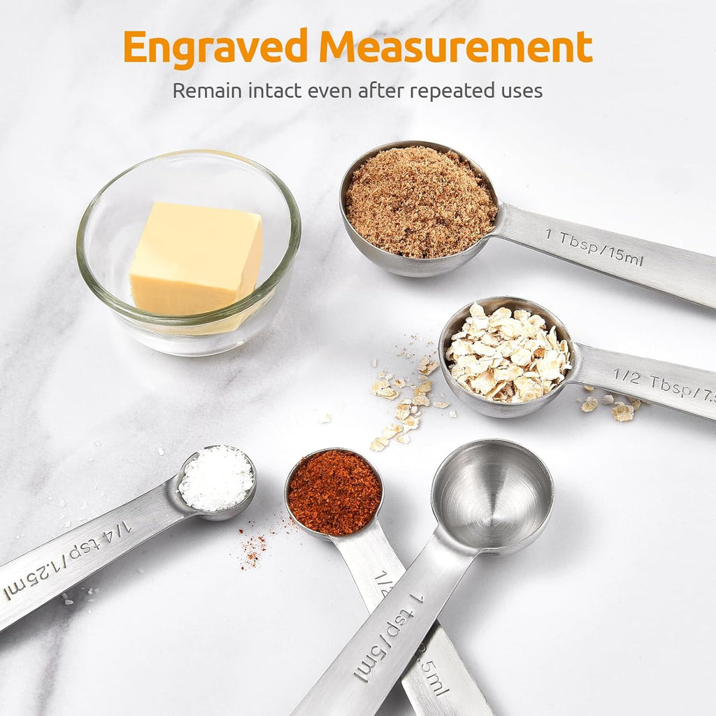 U-Taste Teaspoon Tablespoon Measuring Spoons: 18/8 Stainless Steel Measure Scoop Set of 5, 1/4 TSP, 1/2 TSP, 1 TSP, 1/2 TBSP & 1 TBSP, Metal Kitchen Measurement Utensil for Dry and Liquid Ingredients