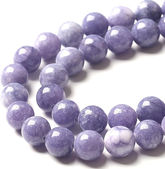 10MM Lavender Purple Chalcedony Natural Stone Round Loose Beads for Jewelry Making and Crafting 72pcs 2 Strands 32"
