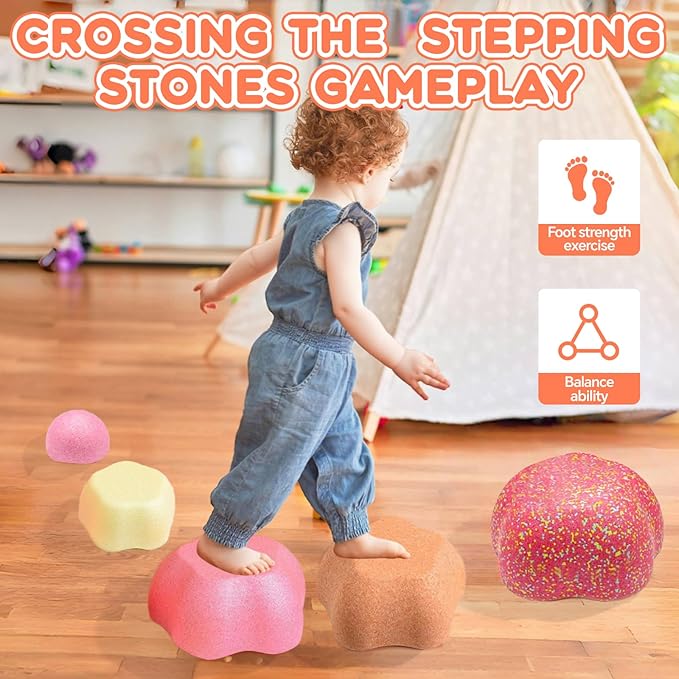 Sound Stepping Stones for Kids - 5 Pcs Non-Slip Indoor or Outdoor Balance Stones, Obstacle Course Coordination Game for Aged 3 4 5 6, Sensory Toys for Toddlers, Birthday Gifts