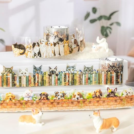 PET Tape Set for Junk Journal,6 Rolls Cute Cat Tape Stickers,Clear Pet Dog Stickers for Scrapbooking,Journaling,Planner,DIY Arts Crafts,Notebook,Phone Case,Cups(Pet Time)