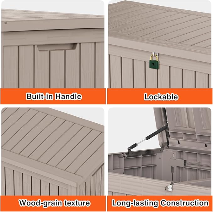 180GAL Brown Versatile Outdoor Deck Box – Waterproof, SGS - Tested UV Protection, Fits Various Storage Needs: Pool Accessories to Gardening Supplies