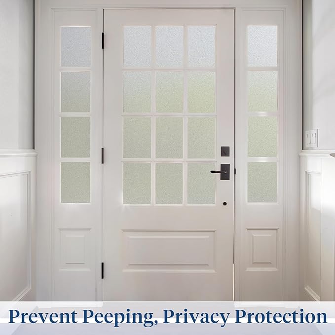Haton Window Privacy Film Frosted Glass for Bathroom, Static Cling UV Sun Blocking Window Clings, Opaque Decorative Coverings Removable Sticker Heat Control Tint for Home Door, Pure 23.6" x 118.1"