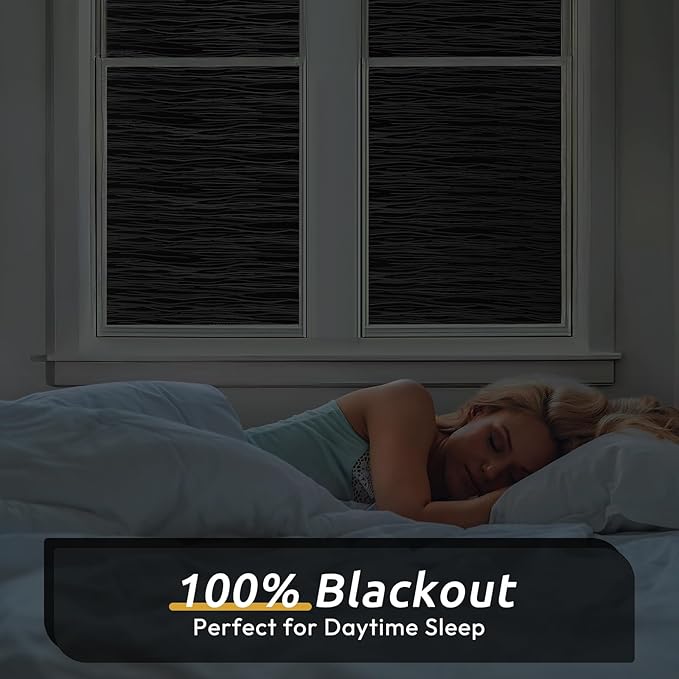 rabbitgoo Blackout Window Film, Sun Light Blocking Window Black Out Cover for UV Reduction, Removable Tint Room Darken Heat Control Frosted Glass Sticker for Home, Black, 29.5 x 78.7 Inches