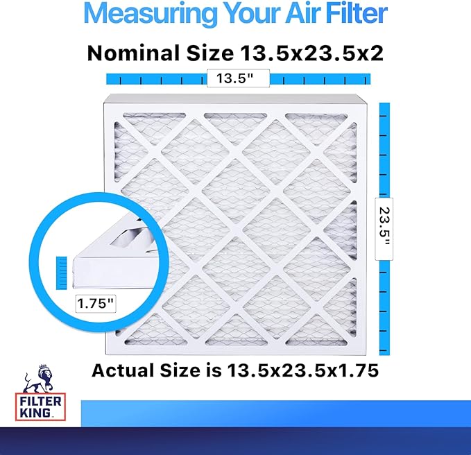 Filter King 13.5x23.5x2 Air Filter | 5-PACK | MERV 8 HVAC Pleated A/C Furnace Filters | MADE IN USA | Actual Size: 13.5 x 23.5 x 1.75"