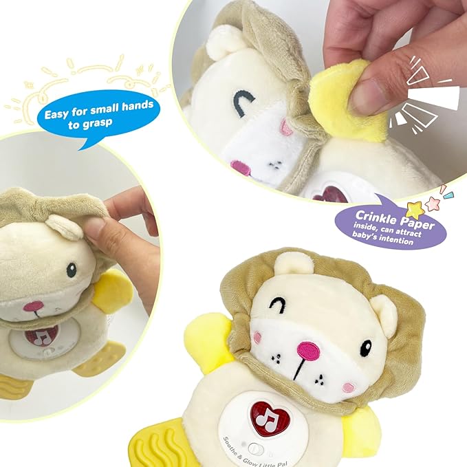 Baby Musical Activity Soft Toys with Sound & Light, Sensory Toys for Infant Developmental with Teether, Rattle and Textures, Soft Plush Toy for Newborn Gift 6 to 12 Months (Lion)