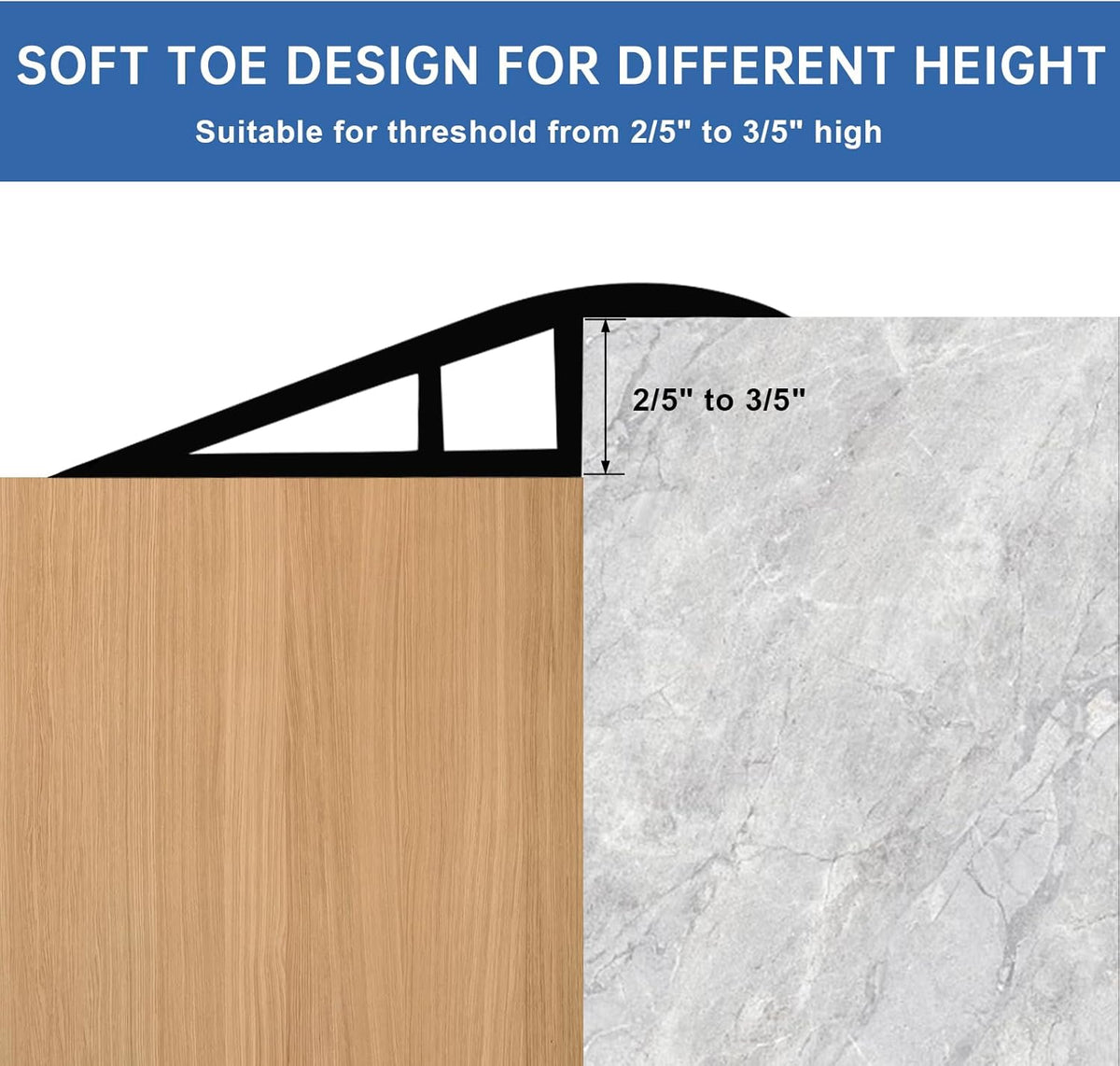 Vinyl Door Threshold Flooring Transition Strip Self Adhesive Carpet Edging Strip for Laminate Doorway Edge Threshold from 2/5" to 3/5" (Gray, 6.6 Ft)