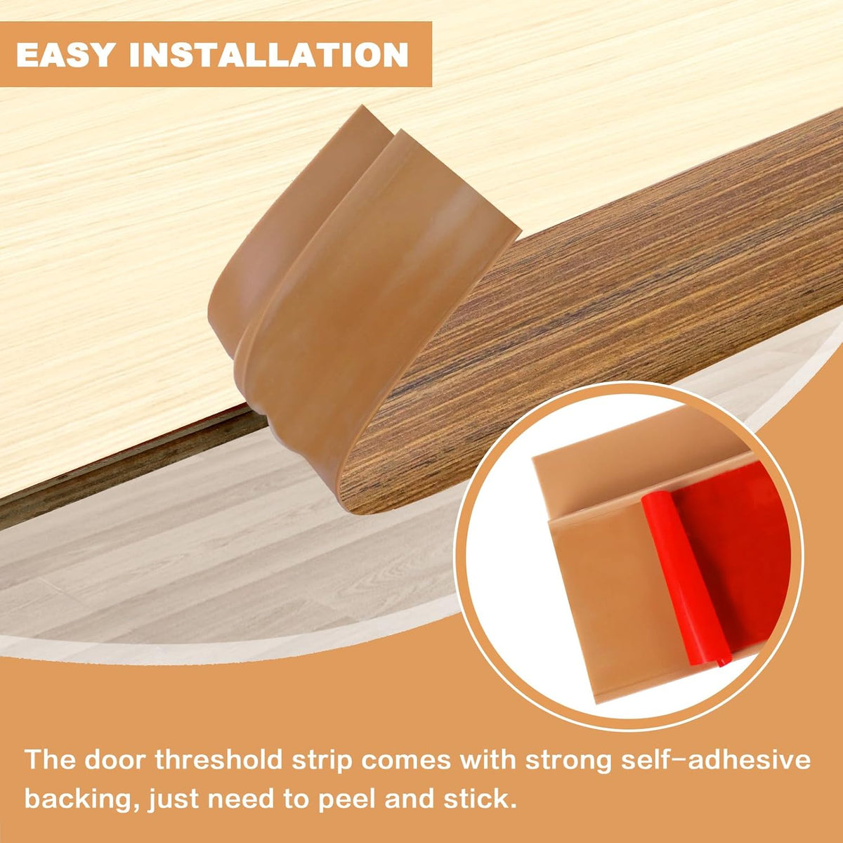 Vinyl Door Threshold Flooring Transition Strip Self Adhesive Carpet Edging Strip for Laminate Doorway Edge Threshold from 3/5" to 4/5" (Light Brown Wood Grain, 6.6 Ft)