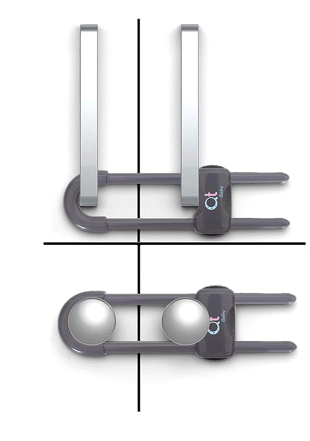 Baby Proofing Cabinet Locks | Adjustable U Shaped Baby Safety Latches for Drawers, Fridge, Closet |Modern Baby Proofing Cabinet Lock with Extra Secure Lock Buttons (Pack of 2)