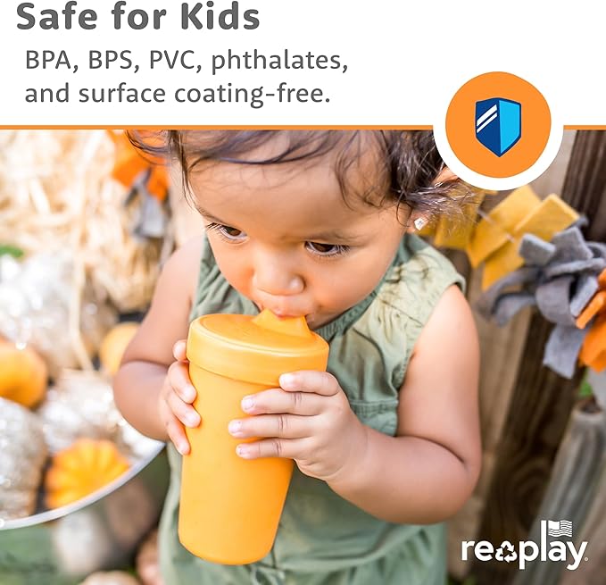 Re-Play Sippy Cups for Toddlers - 10 Oz. Reusable Spill Proof Cups for Kids, Dishwasher/Microwave Safe - Made in USA - Set of 3-3.13" x 6.25" - Aqua Asst
