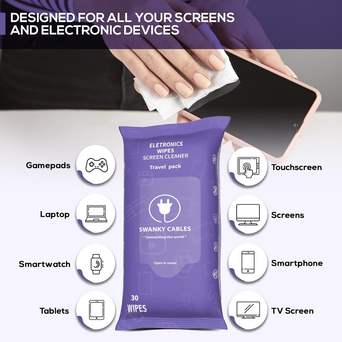 Screen Cleaner Wipes: Electronic Wipes for Screens - Computer Screen Wipes for Lens, Phone, Tv Screen and Monitor Cleaning - Tech Wipes & Microfiber Cloth (Soft Wipes, 120 Count)