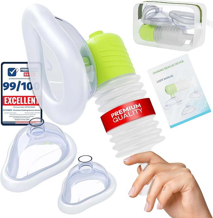 Premium Choking Rescue Device for Kids and Adults – Portable Suction Tool Airway Clear Travel & Home Safety Kit for Emergency Use Includes 3 Sizes for Baby Essential First Aid Anti