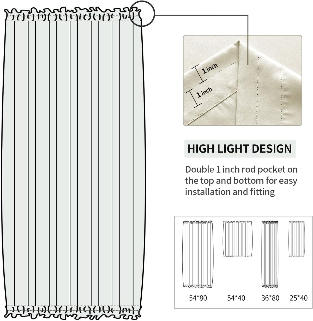 DWCN French Door Curtains – Rod Pocket Thermal Blackout Curtain for Window/Patio Doors/Doorways/Classroom/Kitchen for Privacy, 36W by 80L Inches, 1 Panel with Tieback, Light Beige