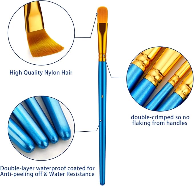 Paint Brush Set, 10 Pcs Paint Brushes for Acrylic Painting, Round Pointed Tip Detail Small Paint Brush for Oil Watercolor Canvas Face Body Boards Rock, Kids Adult Drawing Arts Crafts Supplies, Blue