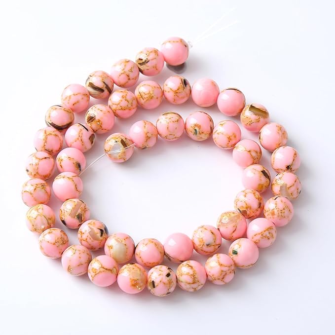 32PCS 12MM Natural Pink Shell Turquoise Beads for Jewelry Making with Mother-of-Pearl Round Loose Beads DIY Bracelet Accessories 15"(12mm, Pink Shell Turquoises)