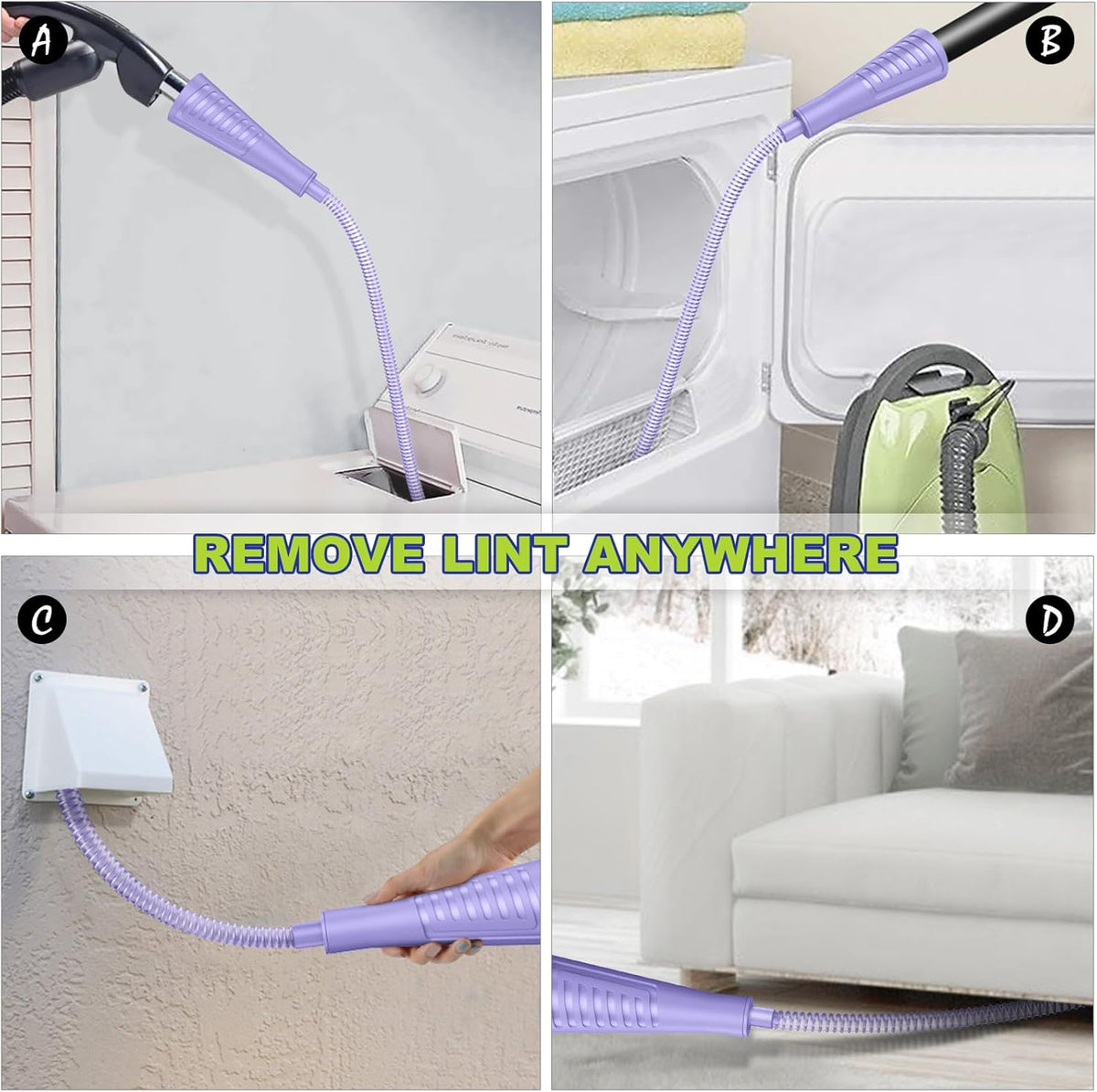 Sealegend Dryer Vent Cleaner Kit Dryer Lint Vacuum Attachment Lint Remover,Dryer Vent Vacuum Hose With Brush Purple