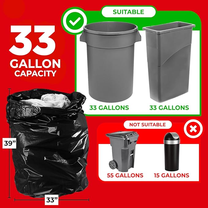 ToughBag 30-33 Gallon Heavy Duty Trash Bags (100 Count) – 33x39" Large Can Liners – Made in USA