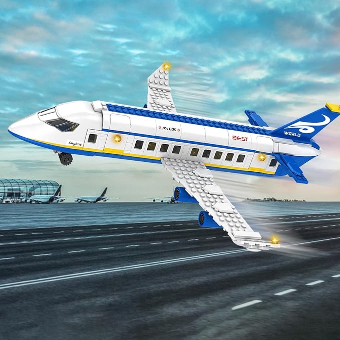 516 Pcs City Passenger Airplane Building Set, 6 IN1 Plane Building Blocks Toys, STEM Aircraft Bricks with Shuttle Bus, Baggage Truck,Airplanes Model Toys Gifts for Adults Boys Girls Age 6-12+