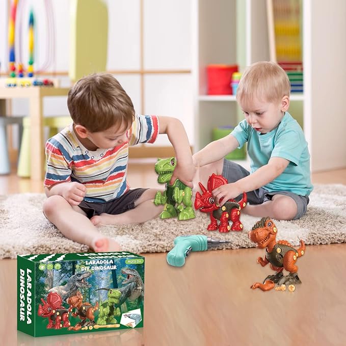 Laradola Dinosaur Toys for 4 5 6 7 8 Year Old Boys, Take Apart Dinosaur Toys for Kids 3-5 5-7 STEM Construction Building Kids Toy with Electric Drill, Party Birthday Gifts