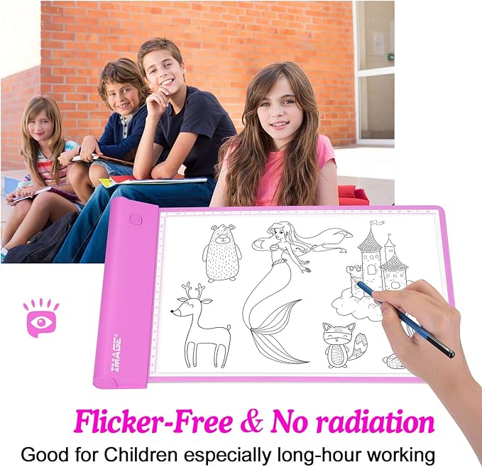 IMAGE Light Up Tracing Pad Pink Drawing Tablet Coloring Board for Kids Children to for Girls Boy (Includes 10 Traceable Sheets and Two Clips)