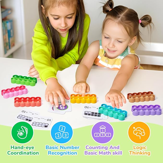 Joycat Ten-Frame Math Learning Tools for Elementary-8 Ten Frames and 20 Task Cards Math Counting Games with for Preschool Kindergarten Classroom Learning Activities Kids Ages 3-5