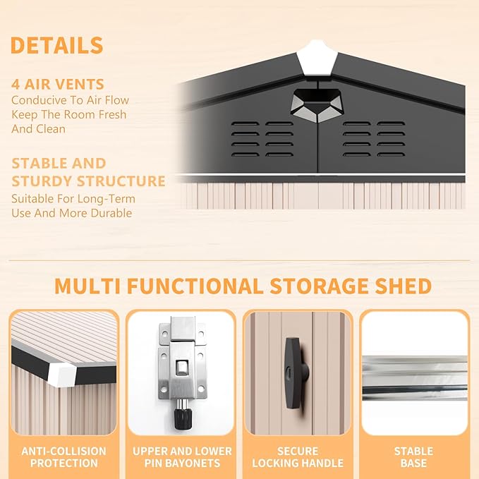 10x12 FT Outdoor Storage Shed,Metal Tool Sheds,Waterproof Outside Storage Shed,Large Storage Building with Lockable Door