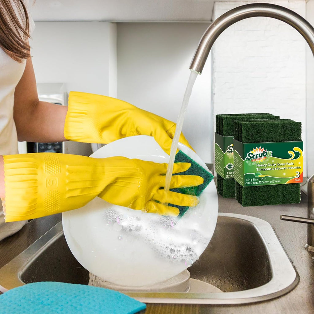 SCRUBIT Scouring Pads - Heavy Duty Scrub Pads for Cleaning Dishes - Non-Scratch - Reusable - Green (50)
