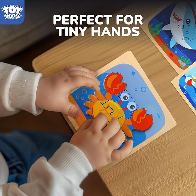 TOY Life Wooden Puzzles for Toddlers 2-4, Sea Animals Puzzles for Toddlers 1-3, Wood Puzzles Educational Montessori Toys Gifts for 1 2 3 Year Old, Baby Kids Learning Toy