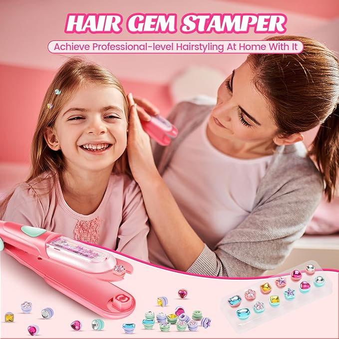 Hair Gem Stamper Kit, Bling Hair Jewels for Girls Toys, Hair Styling Tool with Reusable Shining Diamonds, Birthday Gifts Toys for Girls Ages 3 4 5 6 8-12