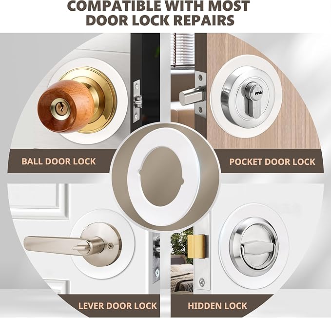 2 Pcs Upgraded Door Knob Plates with Double-Sided Tape –Thick Stainless Steel Scar Plates for Deadbolts & Knobs, Durable Door Lock Hole Covers for Fixing Loose Knobs and Damaged Areas(White)