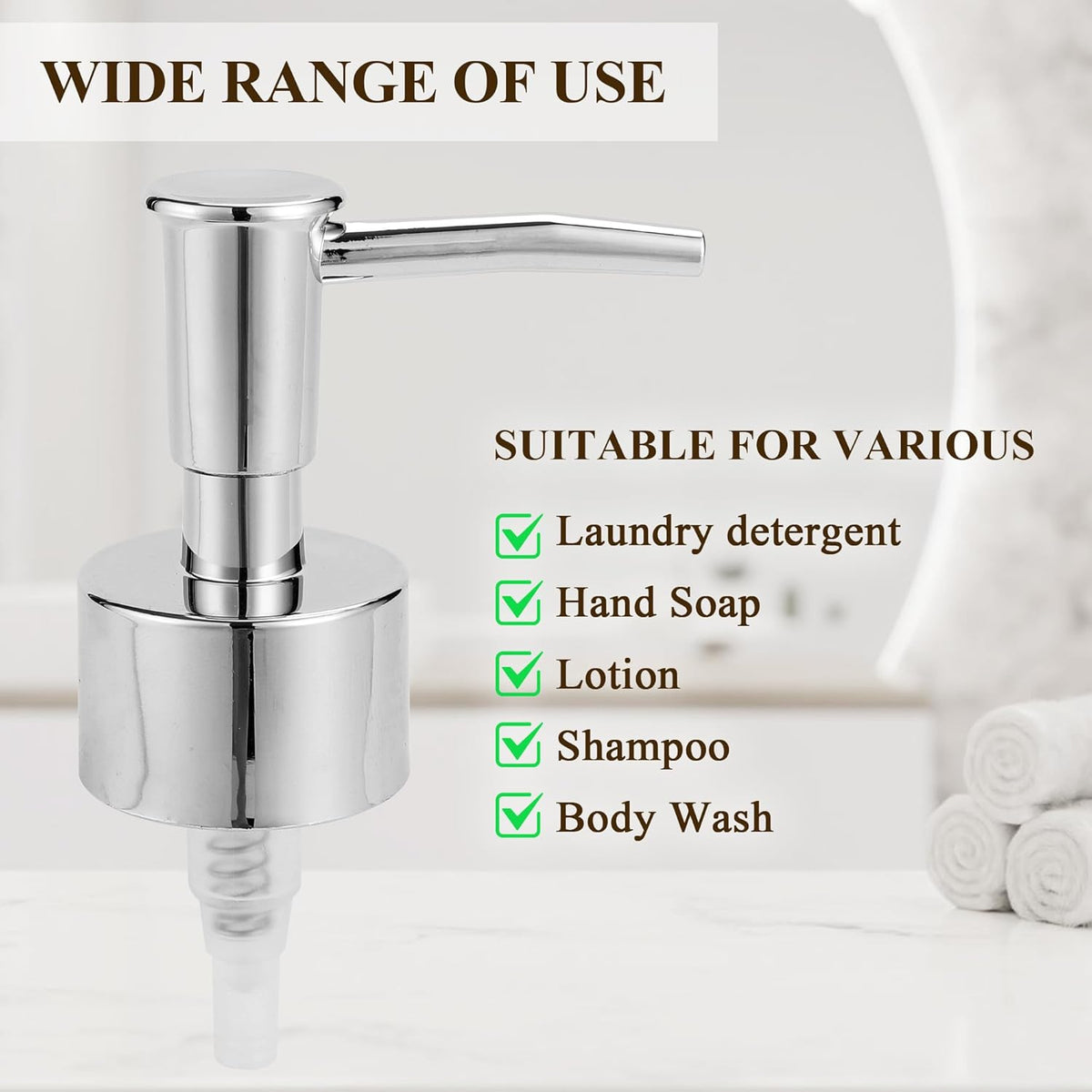 Soap Dispenser Pump Replacement, Soap Pump Dispenser Head for Liquid Soap, Lotion, Dish Soap Refill Dispenser, Ideal for Kitchen Bathroom Sink Various Bottles, 2Pack, Silver