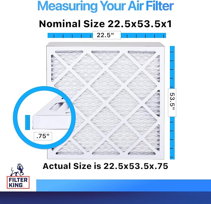 Filter King 22.5x53.5x1 Air Filter | 4-PACK | MERV 8 HVAC Pleated A/C Furnace Filters | MADE IN USA | Actual Size: 22.5 x 53.5 x .75"
