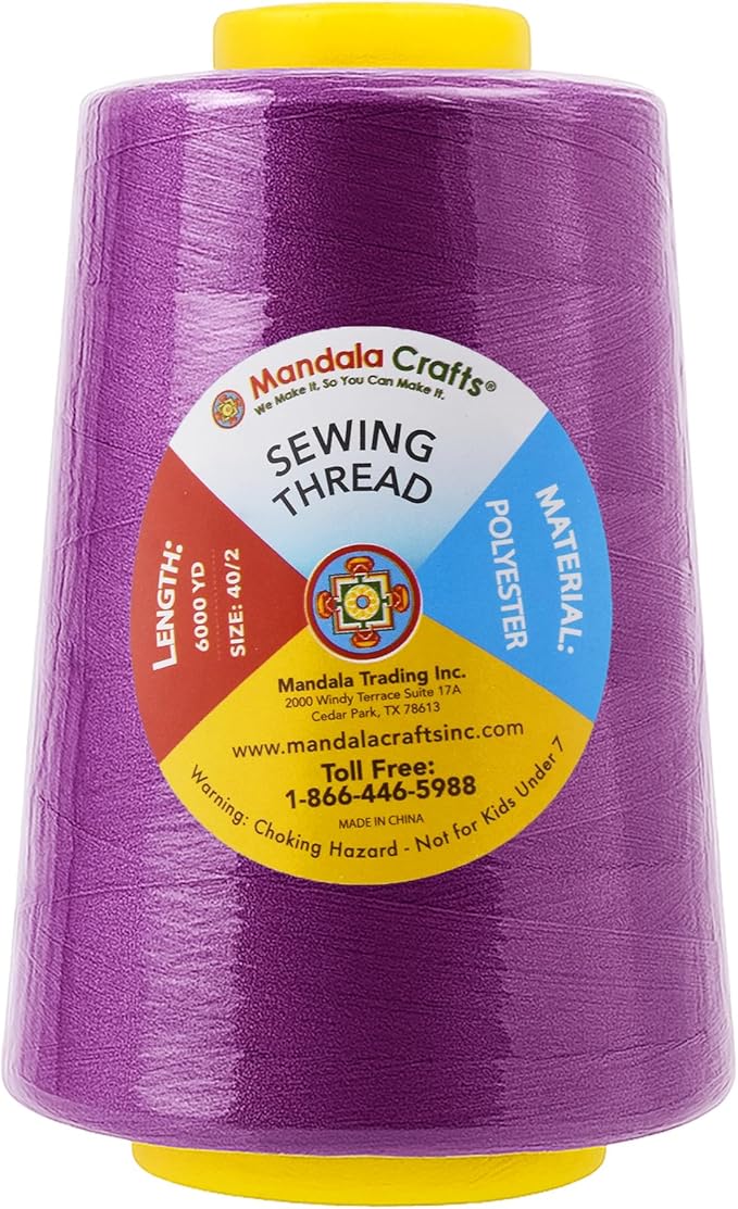Mandala Crafts 4 Pack of Serger Threads Cones Spools - 40S/2 24000 Yards Polyester Mulberry Threads for Sergers Machine and Overlock Quilting Sewing Machine
