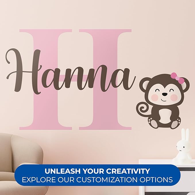 CRYPTONITE Personalized Name Jungle Animals Vinyl Wall Decor I Nursery Wall Decal for Baby Boy & Girl Decoration I Stickers for Kids I Multiple Options for Customization (D. Monkey)