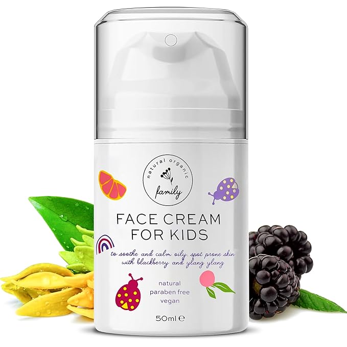 Gentle Face Cream Moisturizer for Kids and Preteens – Nourishing and Calming for All Skin Types – Natural Ingredients: Hyaluronic Acid and Vitamin E - Made in UK 50ml