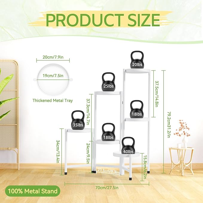 iDavosic.ly Plant Stand Indoor Outdoor, 6 Tier Corner Metal Flower Display Holder Shelf, Folding Tall Orchid Rack for Patio Balcony Porch Garden Living Room House, White