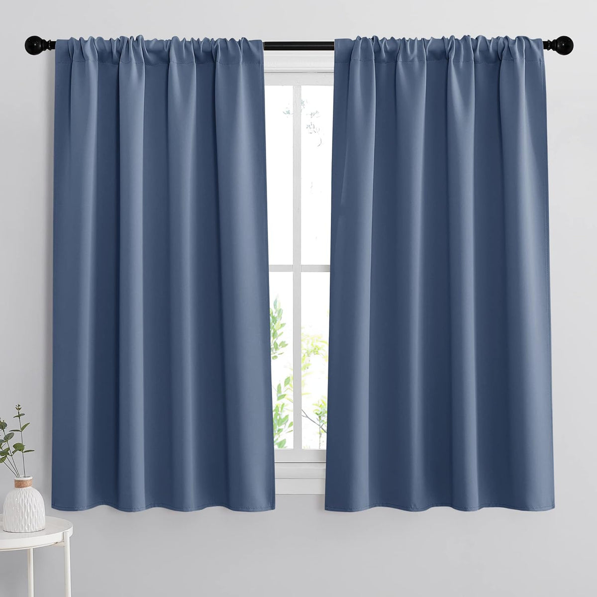 RYB HOME Short Kitchen Curtains, Room Darkening Drapes Thermal Insulated Small Window Coverings Full Privacy Protection for Bedroom Bathroom Dining Room, Stone Blue, W42 x L45 inch, 2 Panels