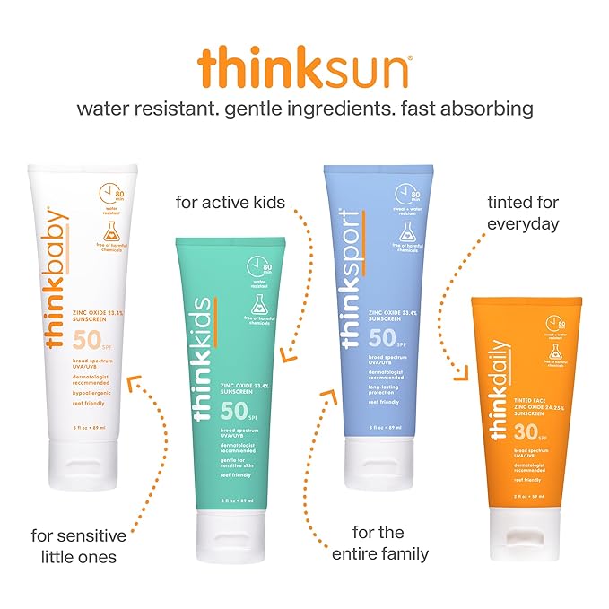 Thinkbaby SPF 50+ Baby Mineral Sunscreen – Safe, Natural Sunblock for Babies - Water Resistant Sun Cream – Broad Spectrum UVA/UVB Sun Protection – Vegan Baby Sunscreen Lotion, 6 Oz.