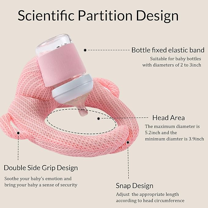 Bottle Holder Pillow, Plush Feeding Support Pad - Relieve Hand & Wrist Soreness, Adjustable Nursing Pillow, Pink