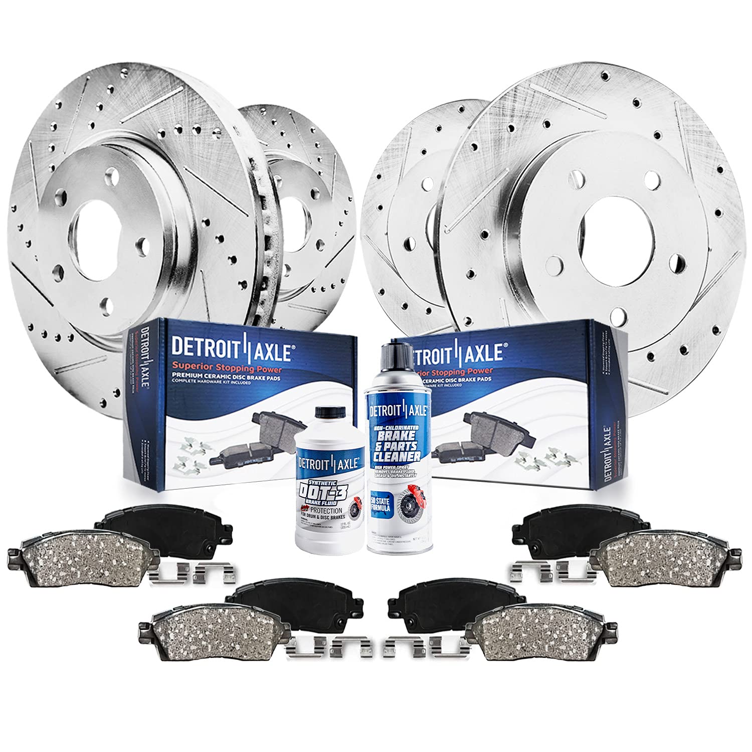 Detroit Axle - Brake Kit for 2006-2013 Mazda 3 2010-2013 3 Sport, Front & Rear Drilled & Slotted Disc Brake Rotors Ceramic Brake