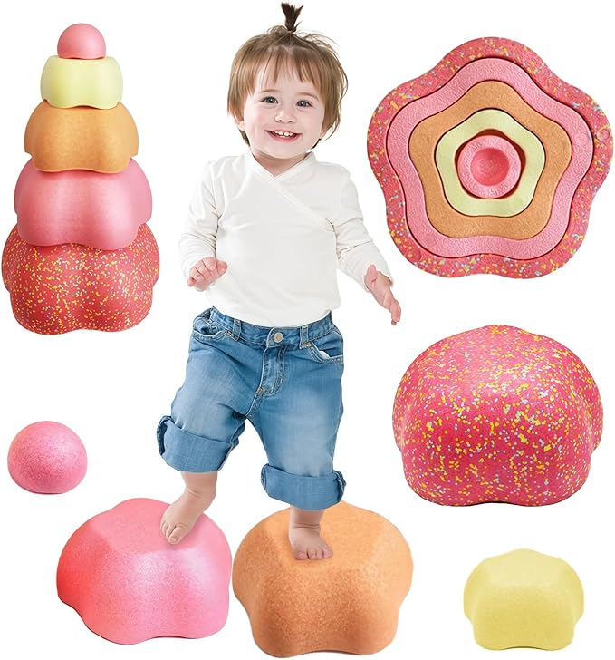 Sound Stepping Stones for Kids - 5 Pcs Non-Slip Indoor or Outdoor Balance Stones, Obstacle Course Coordination Game for Aged 3 4 5 6, Sensory Toys for Toddlers, Birthday Gifts