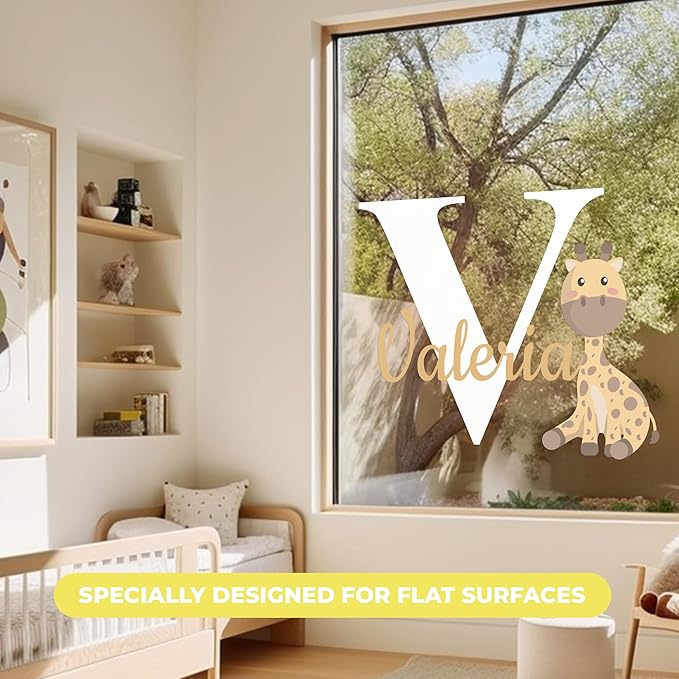 CRYPTONITE Personalized Name Jungle Animals Vinyl Wall Decor I Nursery Wall Decal for Baby Boy & Girl Decoration I Stickers for Kids I Multiple Options for Customization (B. Giraffe)