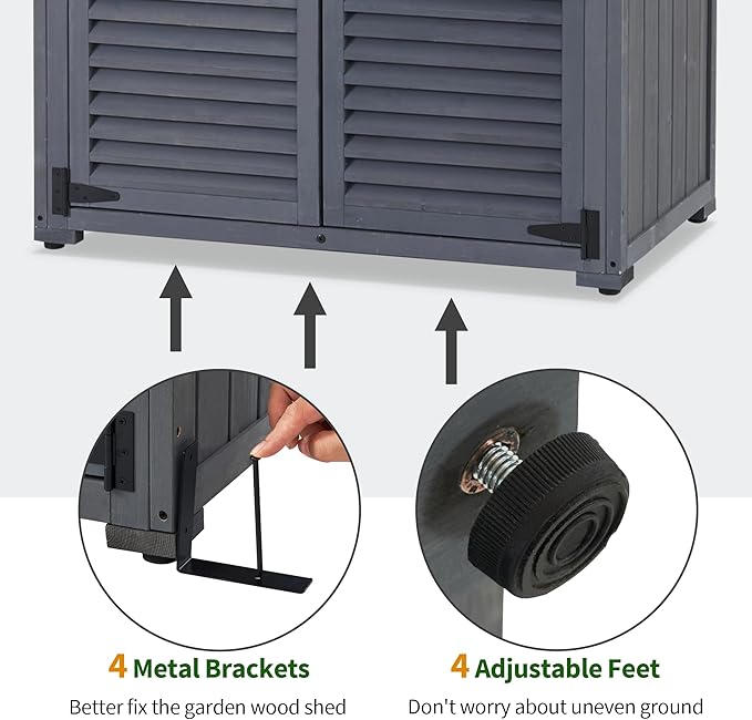 MCombo Outdoor Storage Cabinet, Wooden Storage Shed with Latch, Outside Garden Tool Shed with 2 Doors for Patio Yard Lawn, 0808 (Grey, Medium)