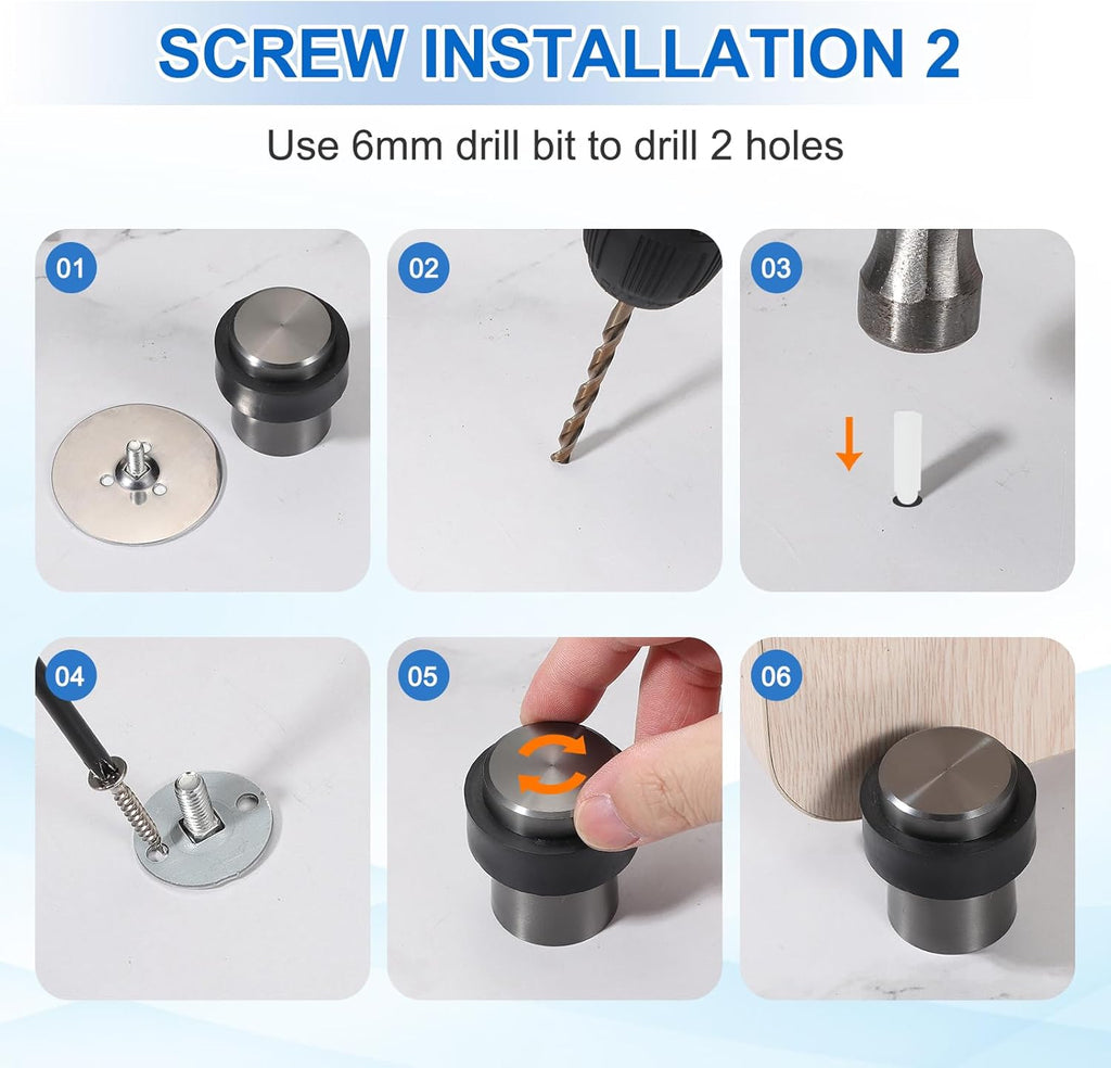PATIKIL 2Set Round Door Stoppers, 46mm Stainless Steel Door Stop Doorstop Wedge Metal Cylinder Self Adhesive with Screw for Bottom of Door Floor Inside, Black