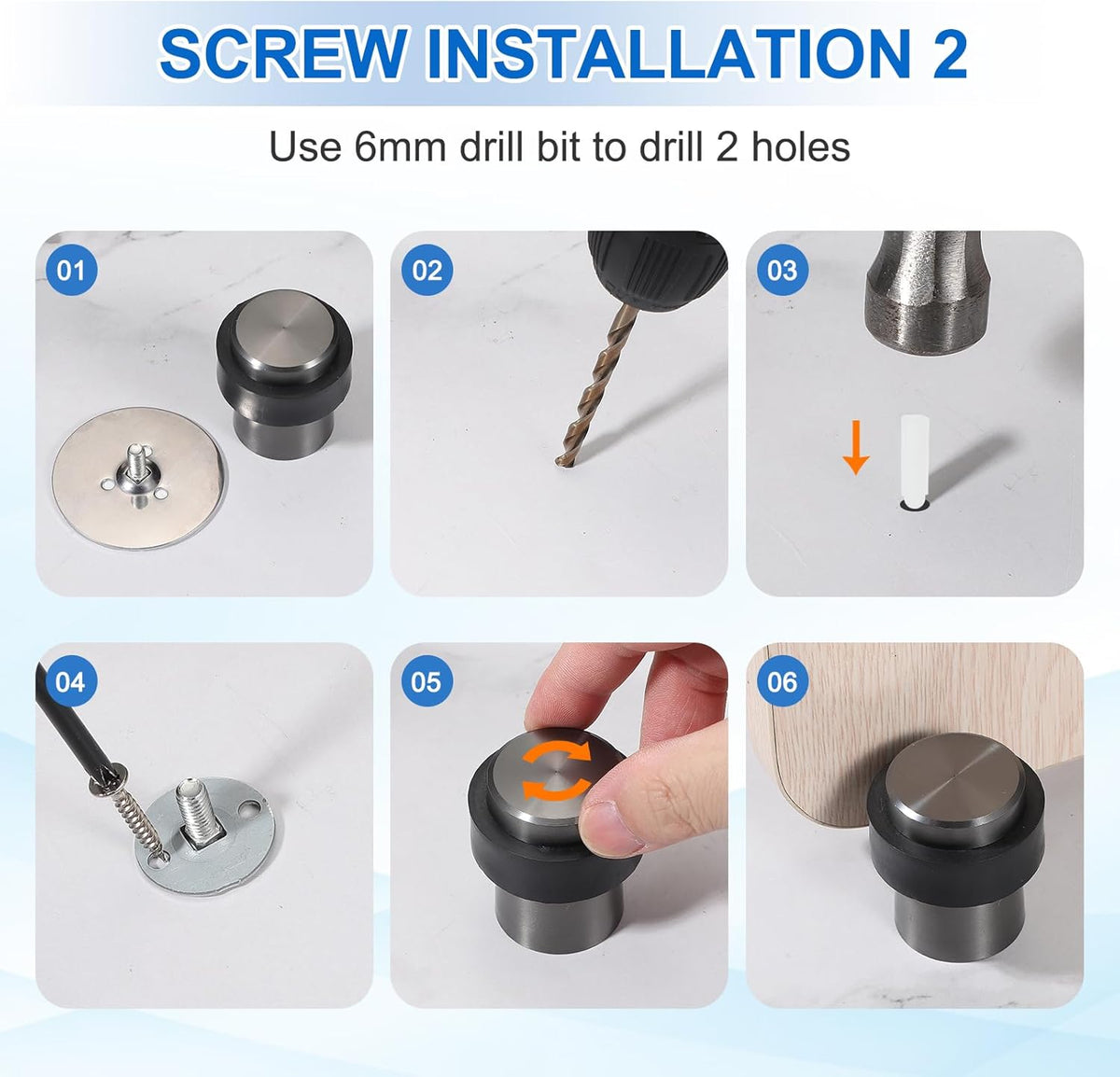 PATIKIL 2Set Round Door Stoppers, 46mm Stainless Steel Door Stop Doorstop Wedge Metal Cylinder Self Adhesive with Screw for Bottom of Door Floor Inside, Black